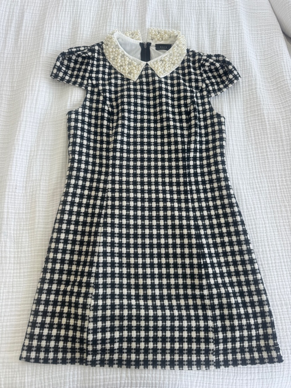Vici Black & White Check Pearl Collar Dress